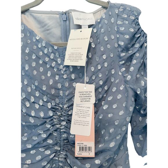 Alice McCall I Feel It Coming Ruched Asymmetrical Blue Midi Dress Size 4 - Picture 9 of 10